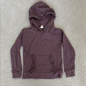 Kate Quinn Purple Hooded Shirt with Ruffle Pocket
